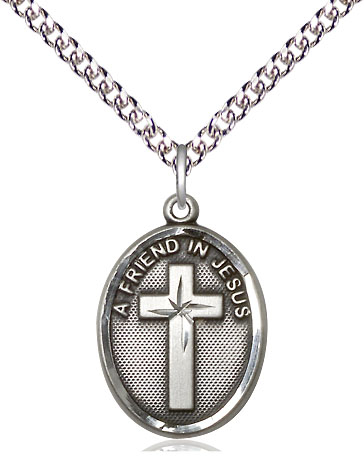 Sterling Silver A Friend In Jesus Pendant on a 24 inch Sterling Silver Heavy Curb chain