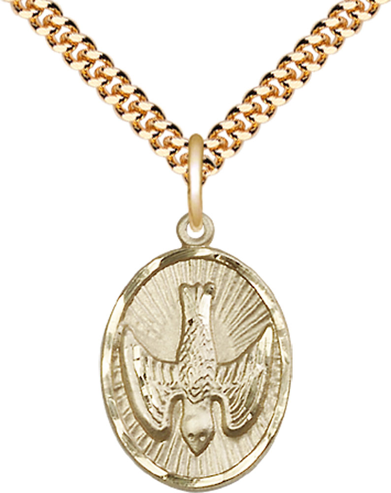 14kt Gold Filled Holy Spirit Pendant on a 24 inch Gold Plate Heavy Curb chain