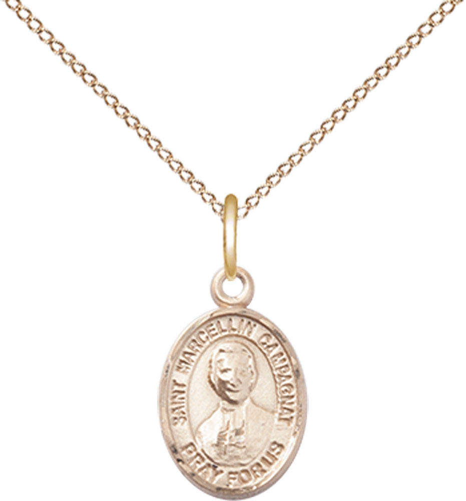 14kt Gold Filled Saint Marcellin Champagnat Pendant on a 18 inch Gold Filled Light Curb chain
