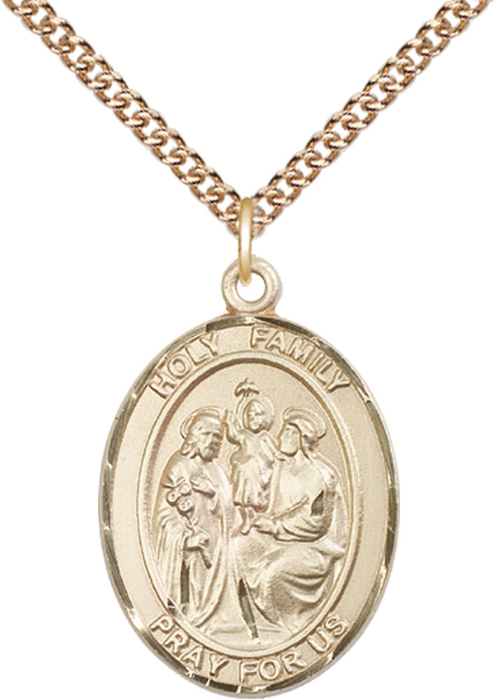 14kt Gold Filled Holy Family Pendant on a 24 inch Gold Filled Heavy Curb chain