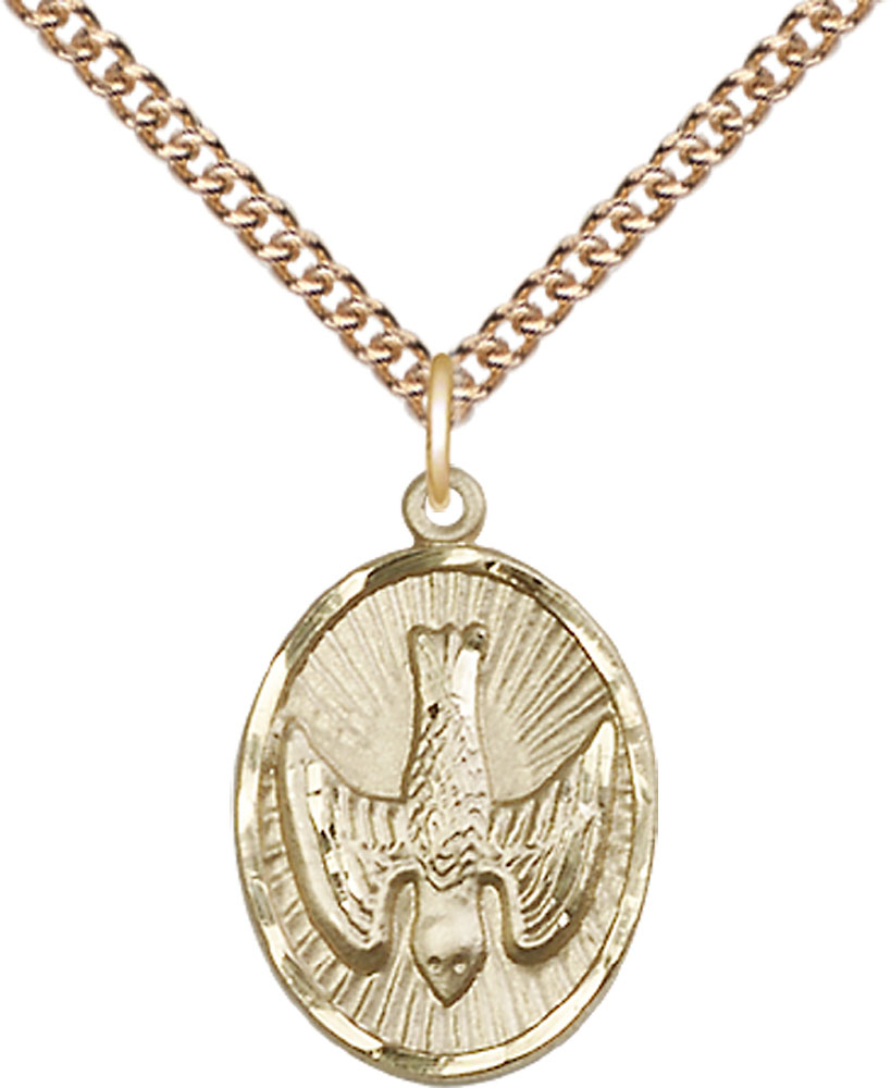 14kt Gold Filled Holy Spirit Pendant on a 24 inch Gold Filled Heavy Curb chain