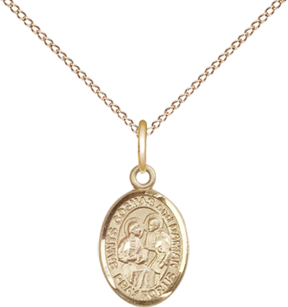 14kt Gold Filled Saints Cosmas &amp; Damian Pendant on a 18 inch Gold Filled Light Curb chain