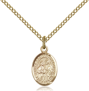 14kt Gold Filled Saints Cosmas &amp; Damian Pendant on a 18 inch Gold Filled Light Curb chain