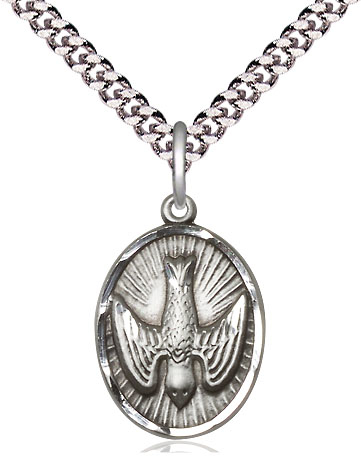 Sterling Silver Holy Spirit Pendant on a 24 inch Light Rhodium Heavy Curb chain