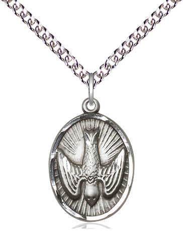 Sterling Silver Holy Spirit Pendant on a 24 inch Sterling Silver Heavy Curb chain