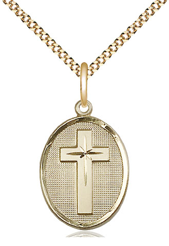 14kt Gold Filled Cross Pendant on a 18 inch Gold Plate Light Curb chain