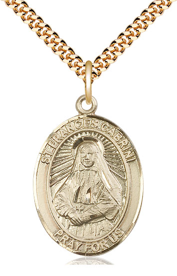 14kt Gold Filled Saint Frances Cabrini Pendant on a 24 inch Gold Plate Heavy Curb chain