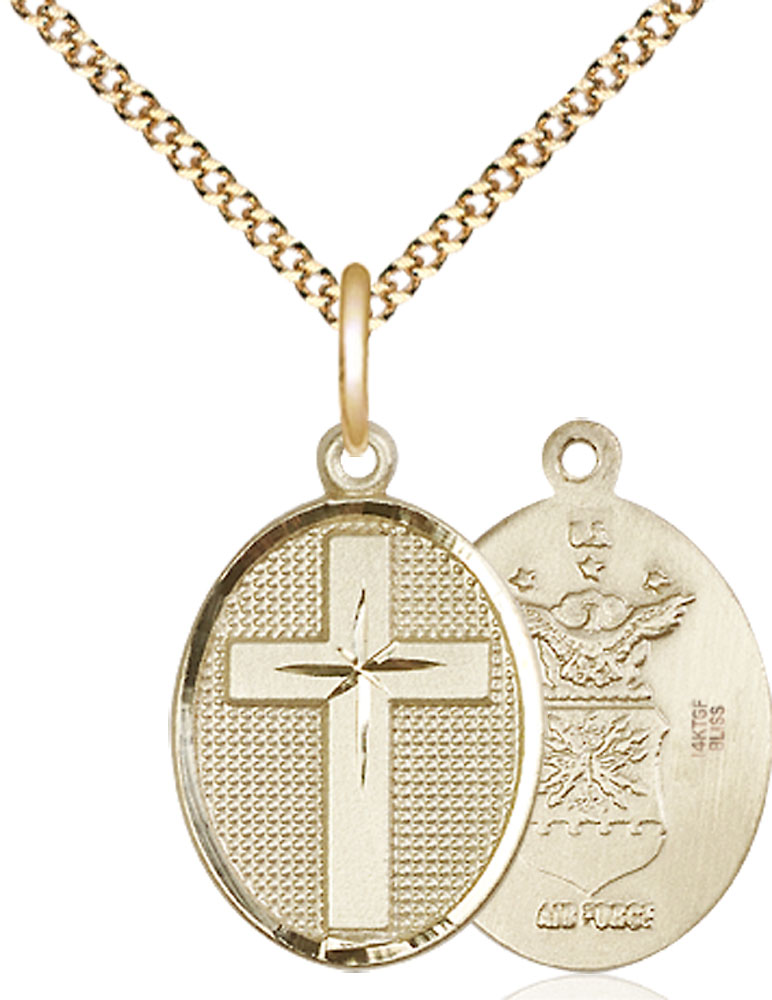 14kt Gold Filled Cross Air Force Pendant on a 18 inch Gold Plate Light Curb chain
