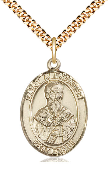 14kt Gold Filled Saint Alexander Sauli Pendant on a 24 inch Gold Plate Heavy Curb chain