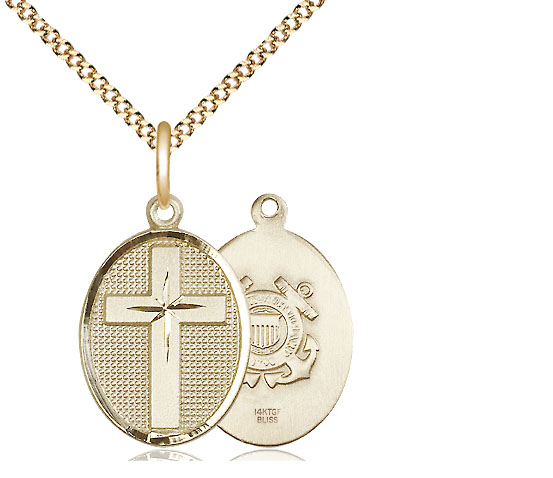14kt Gold Filled Cross Coast Guard Pendant on a 18 inch Gold Plate Light Curb chain