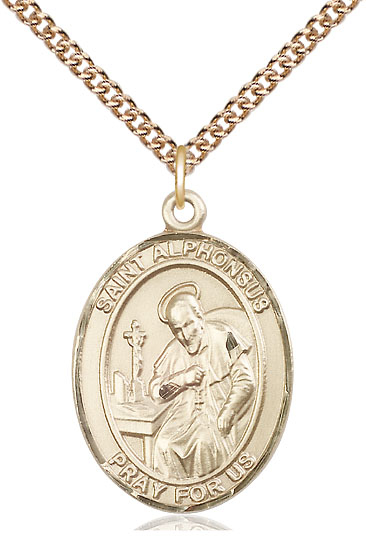 14kt Gold Filled Saint Alphonsus Pendant on a 24 inch Gold Filled Heavy Curb chain