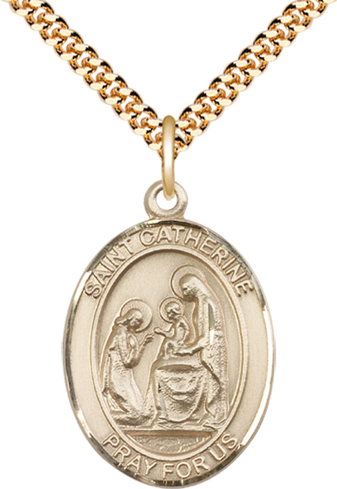 14kt Gold Filled Saint Catherine of Siena Pendant on a 24 inch Gold Plate Heavy Curb chain