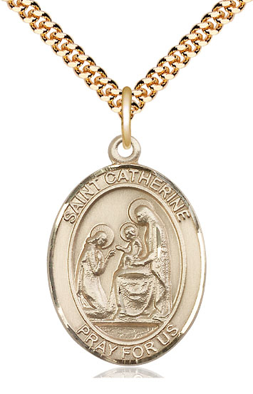 14kt Gold Filled Saint Catherine of Siena Pendant on a 24 inch Gold Plate Heavy Curb chain