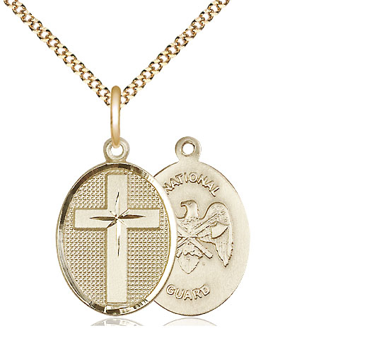 14kt Gold Filled Cross National Guard Pendant on a 18 inch Gold Plate Light Curb chain