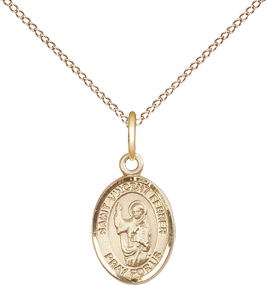 14kt Gold Filled Saint Vincent Ferrer Pendant on a 18 inch Gold Filled Light Curb chain