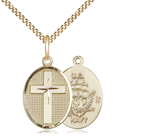 14kt Gold Filled Cross Navy Pendant on a 18 inch Gold Plate Light Curb chain