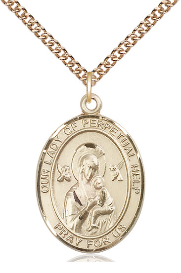 14kt Gold Filled Our Lady of Perpetual Help Pendant on a 24 inch Gold Filled Heavy Curb chain