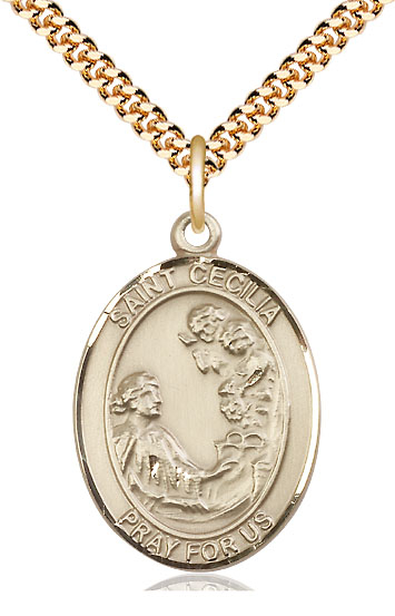 14kt Gold Filled Saint Cecilia Pendant on a 24 inch Gold Plate Heavy Curb chain