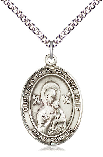 Sterling Silver Our Lady of Perpetual Help Pendant on a 24 inch Sterling Silver Heavy Curb chain