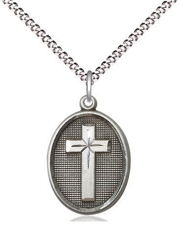 Sterling Silver Cross Pendant on a 18 inch Light Rhodium Light Curb chain