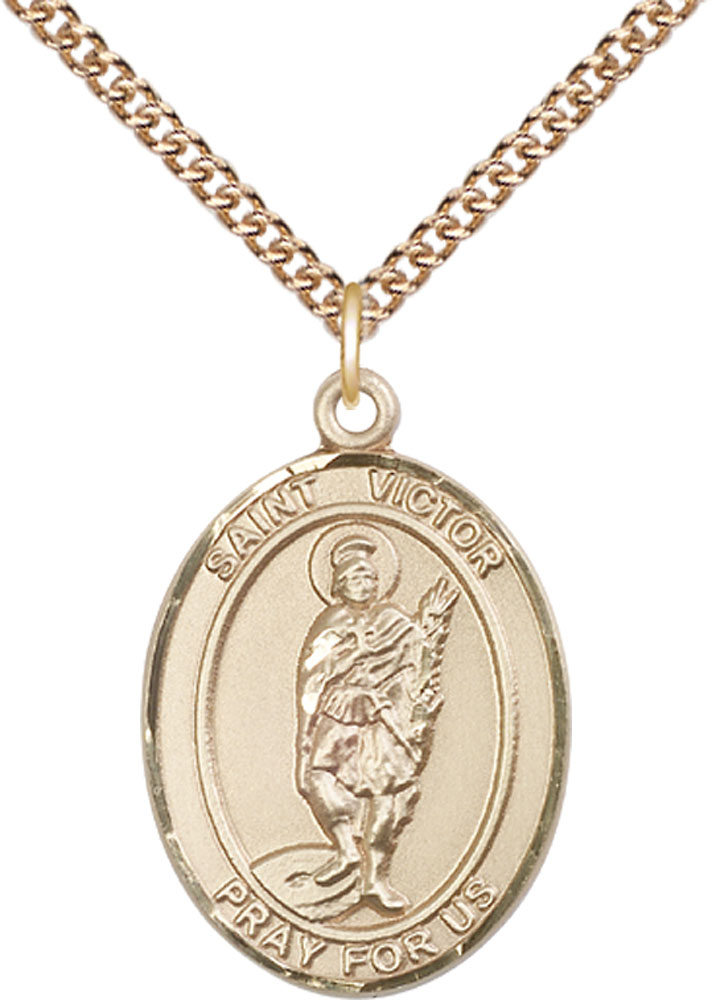 14kt Gold Filled Saint Victor of Marseilles Pendant on a 24 inch Gold Filled Heavy Curb chain