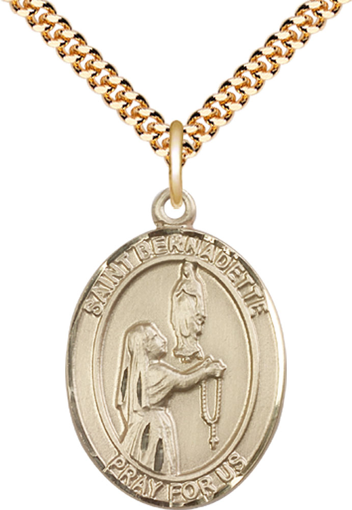 14kt Gold Filled Saint Bernadette Pendant on a 24 inch Gold Plate Heavy Curb chain