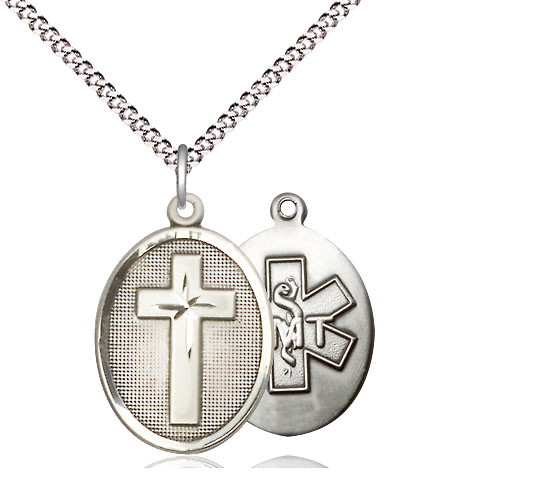 Sterling Silver Cross EMT Pendant on a 18 inch Light Rhodium Light Curb chain