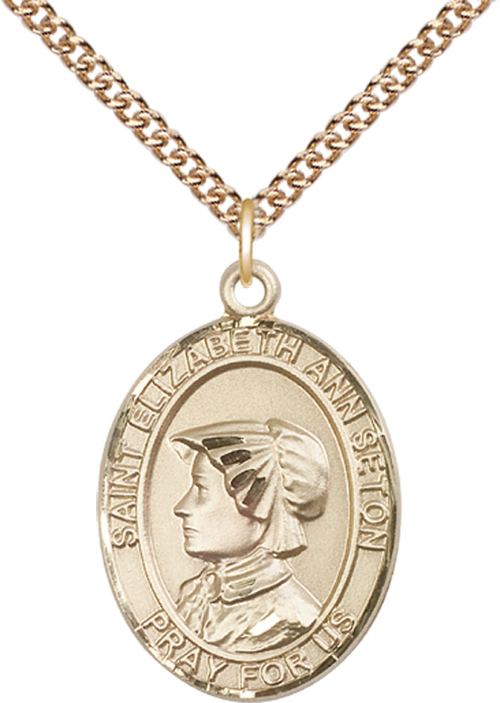 14kt Gold Filled Saint Elizabeth Ann Seton Pendant on a 24 inch Gold Filled Heavy Curb chain