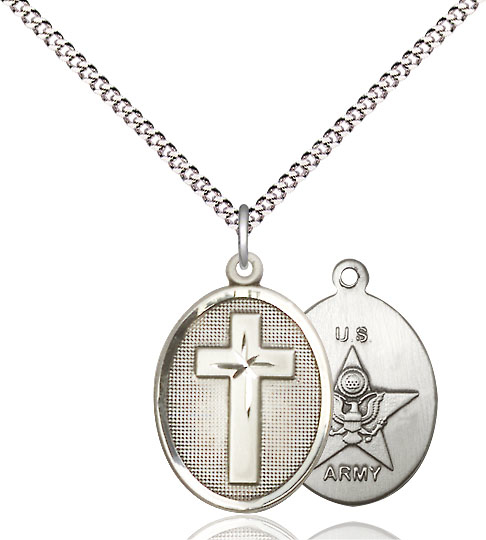 Sterling Silver Cross Army Pendant on a 18 inch Light Rhodium Light Curb chain