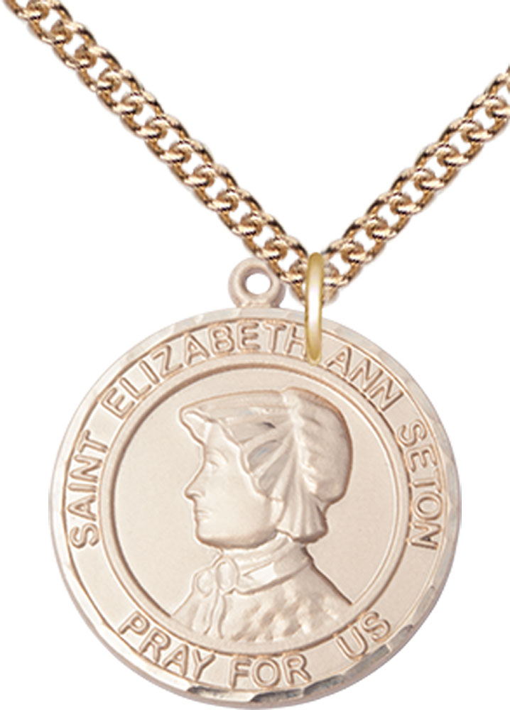 14kt Gold Filled Saint Elizabeth Ann Seton Pendant on a 24 inch Gold Filled Heavy Curb chain