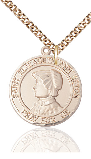 14kt Gold Filled Saint Elizabeth Ann Seton Pendant on a 24 inch Gold Filled Heavy Curb chain