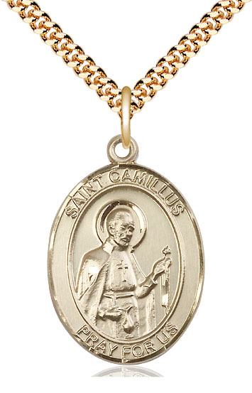 14kt Gold Filled Saint Camillus of Lellis Pendant on a 24 inch Gold Plate Heavy Curb chain