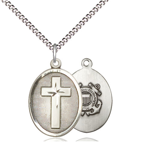 Sterling Silver Cross Coast Guard Pendant on a 18 inch Light Rhodium Light Curb chain