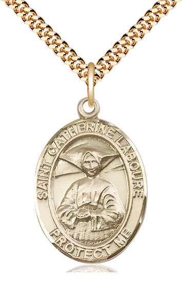 14kt Gold Filled Saint Catherine Laboure Pendant on a 24 inch Gold Plate Heavy Curb chain