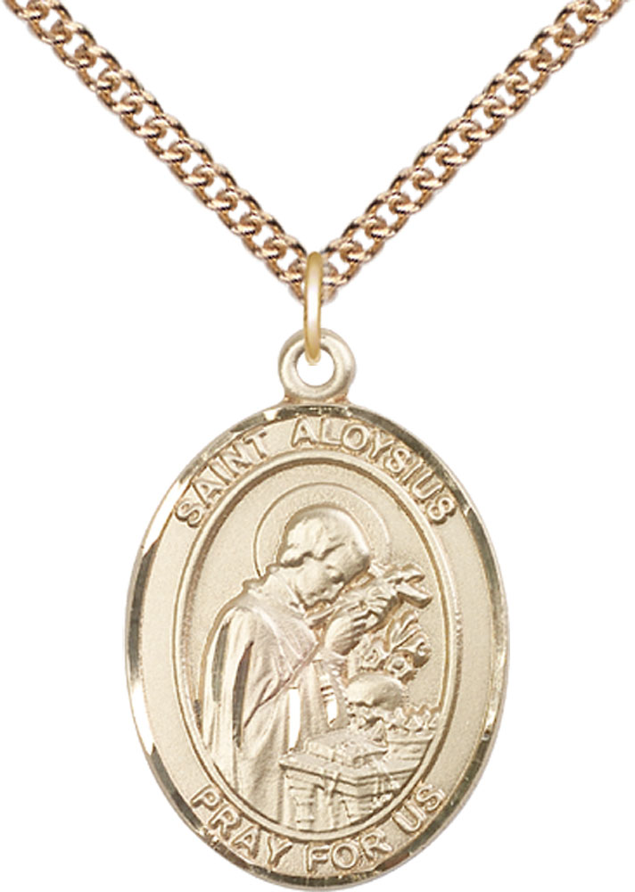 14kt Gold Filled Saint Aloysius Gonzaga Pendant on a 24 inch Gold Filled Heavy Curb chain