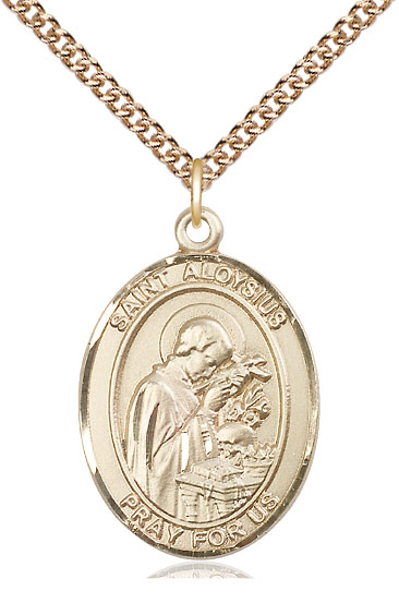 14kt Gold Filled Saint Aloysius Gonzaga Pendant on a 24 inch Gold Filled Heavy Curb chain