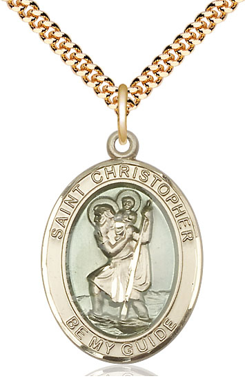 14kt Gold Filled Saint Christopher w/Epoxy Pendant on a 24 inch Gold Plate Heavy Curb chain