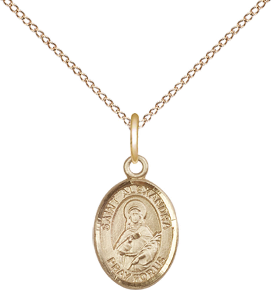 14kt Gold Filled Saint Alexandra Pendant on a 18 inch Gold Filled Light Curb chain