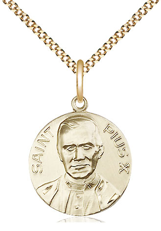 14kt Gold Filled Pope Pius X Pendant on a 18 inch Gold Plate Light Curb chain