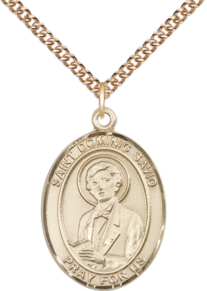 14kt Gold Filled Saint Dominic Savio Pendant on a 24 inch Gold Filled Heavy Curb chain