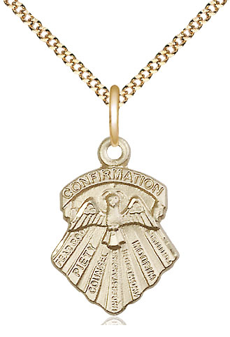 14kt Gold Filled Seven Gifts Pendant on a 18 inch Gold Plate Light Curb chain