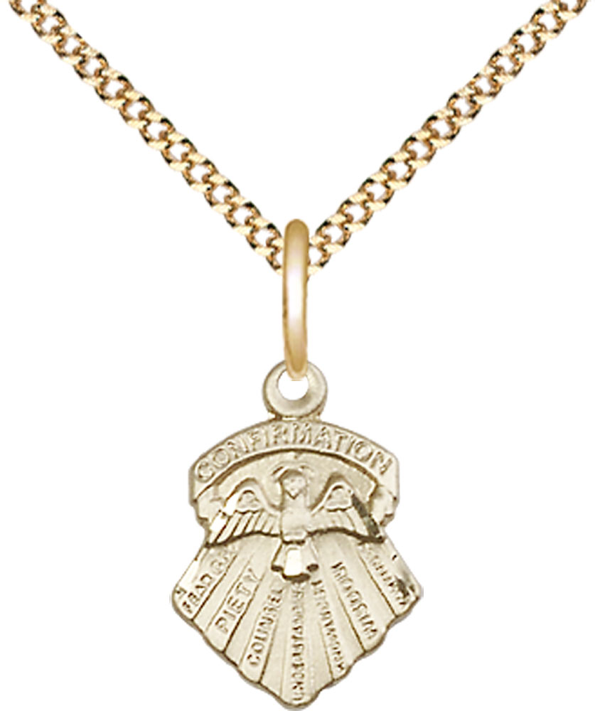 14kt Gold Filled Seven Gifts Pendant on a 18 inch Gold Plate Light Curb chain