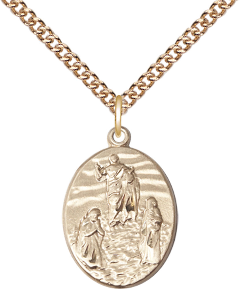 14kt Gold Filled Tranfiguration Pendant on a 24 inch Gold Filled Heavy Curb chain