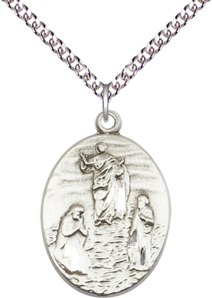 Sterling Silver Tranfiguration Pendant on a 24 inch Sterling Silver Heavy Curb chain