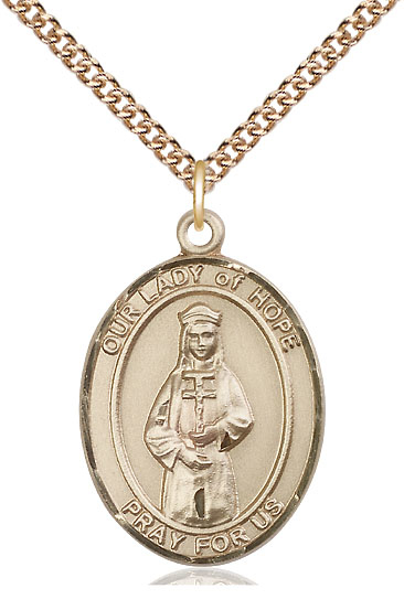 14kt Gold Filled Our Lady of Hope Pendant on a 24 inch Gold Filled Heavy Curb chain