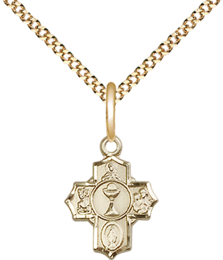 14kt Gold Filled Communion 5-Way Pendant on a 18 inch Gold Plate Light Curb chain