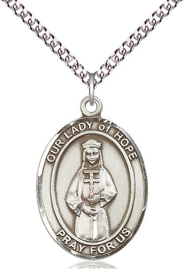 Sterling Silver Our Lady of Hope Pendant on a 24 inch Sterling Silver Heavy Curb chain