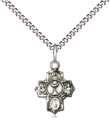 Sterling Silver Communion 5-Way Pendant on a 18 inch Light Rhodium Light Curb chain