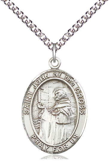 Sterling Silver Saint John of the Cross Pendant on a 24 inch Sterling Silver Heavy Curb chain