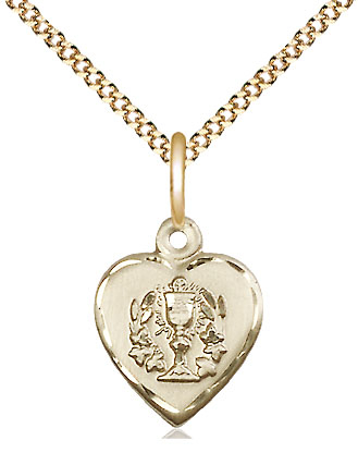 14kt Gold Filled Heart / Communion Pendant on a 18 inch Gold Plate Light Curb chain